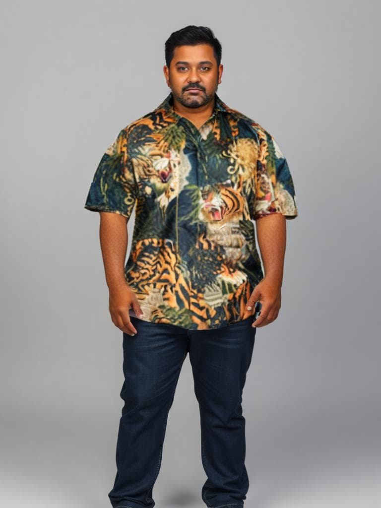 Vintage Tiger Jungle Print Short Sleeve Shirt L