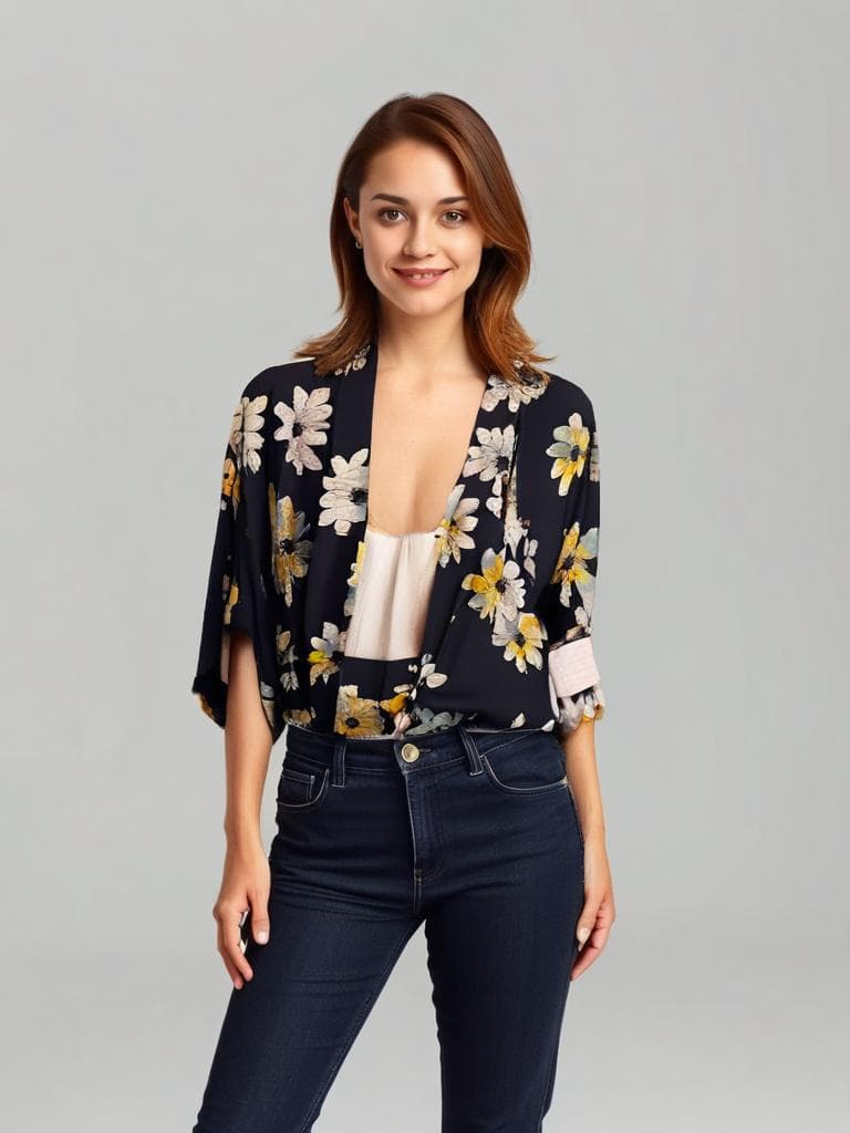 Floral Kimono Cardigan Black Sunflowers 90s