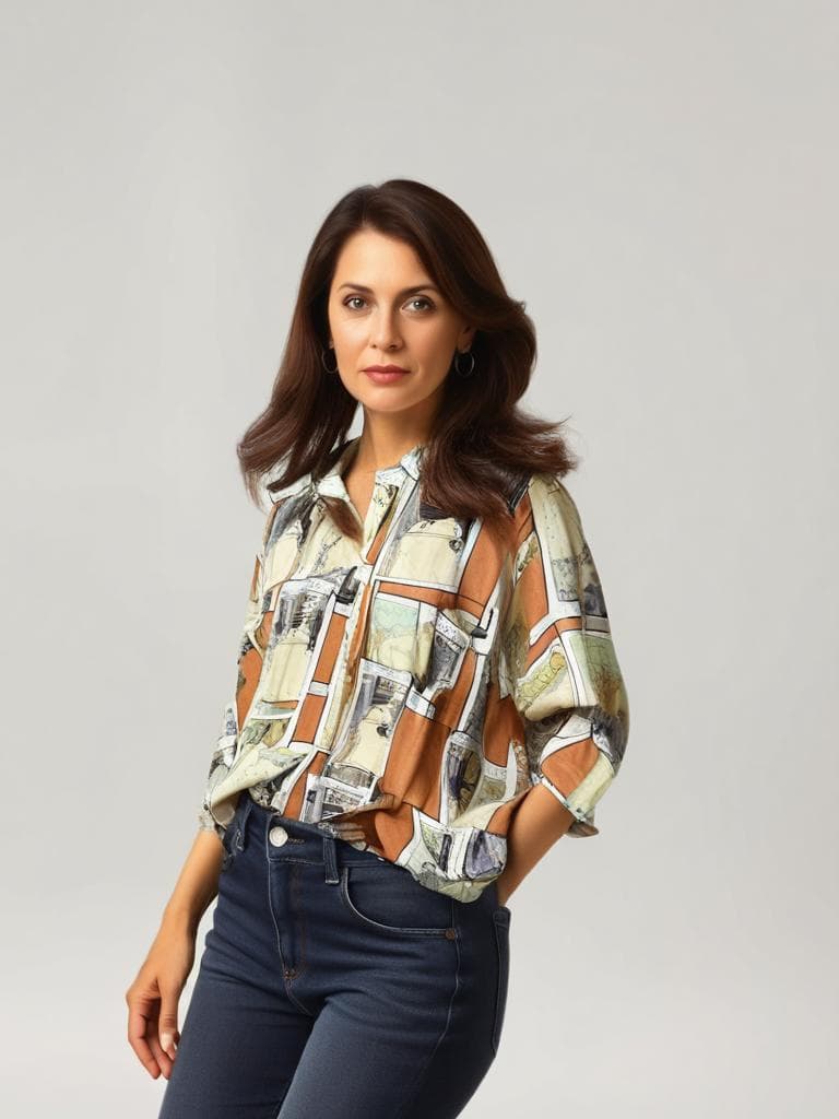 Vintage Escada Silk Shirt Geometric Urban Print 90s