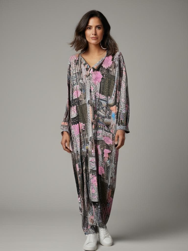 Vintage 90s Floral Paisley Dress Multicolor Pink Black