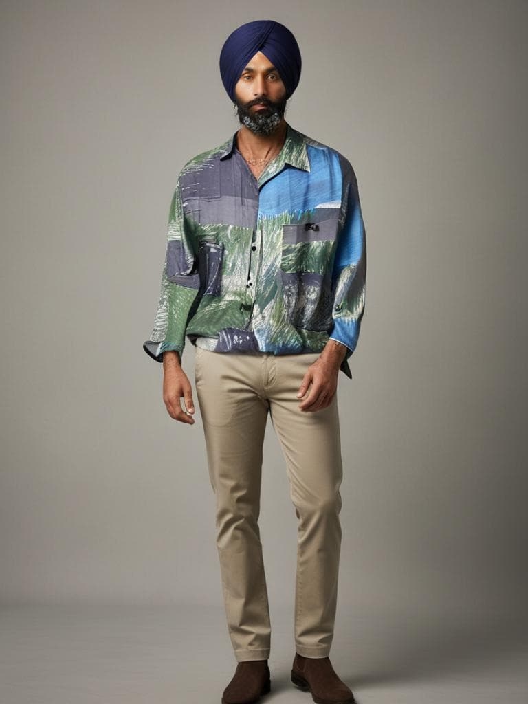 Van Gogh Art Print Shirt Multicolor Blue Green 90s