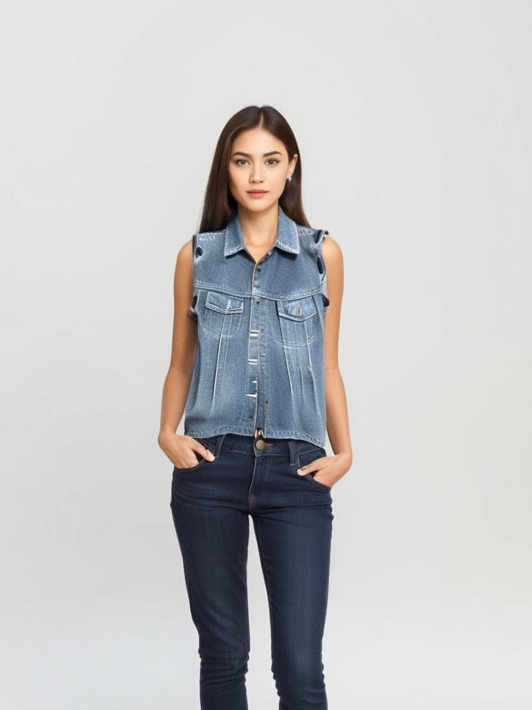 Vintage denim sleeveless vest 90s, classic cut