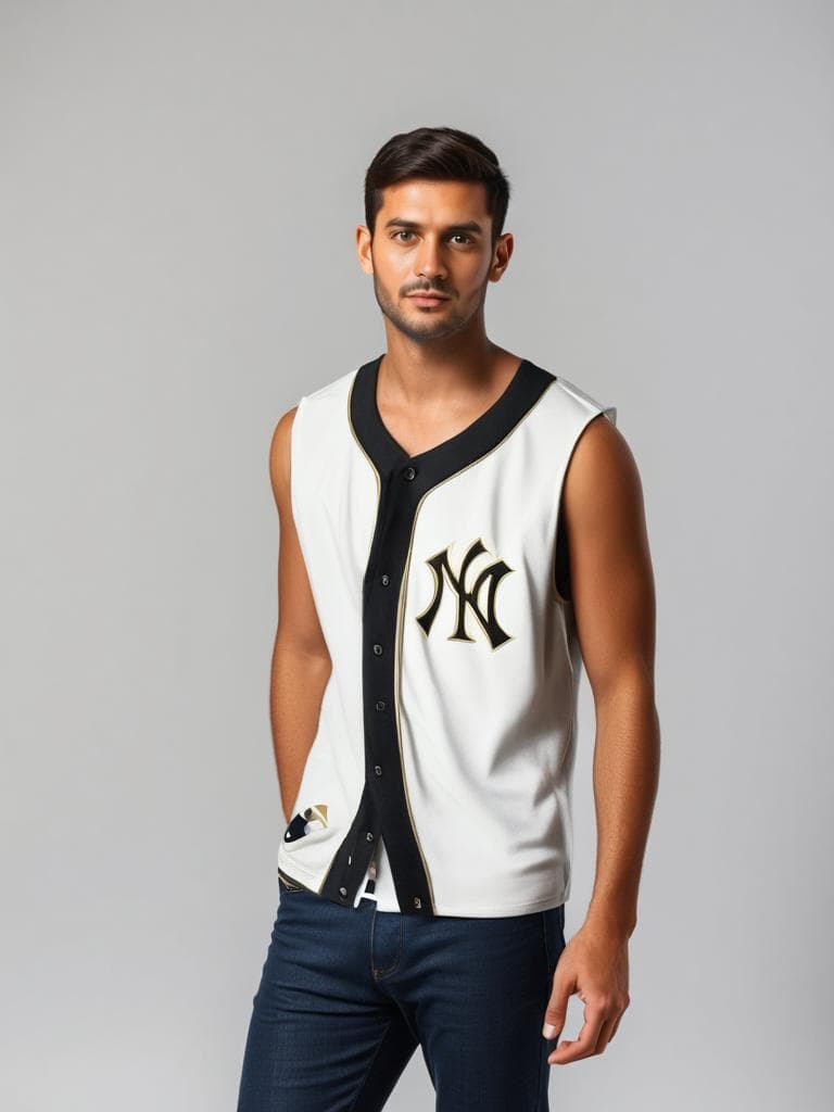 New York Yankees Baseball Jersey White Black Gold Y2K