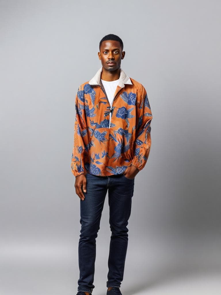Levi's Floral Windbreaker Orange Blue 90s Half-Zip