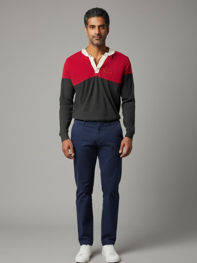 FILA Colorblock Henley 90s Sportswear Red Black