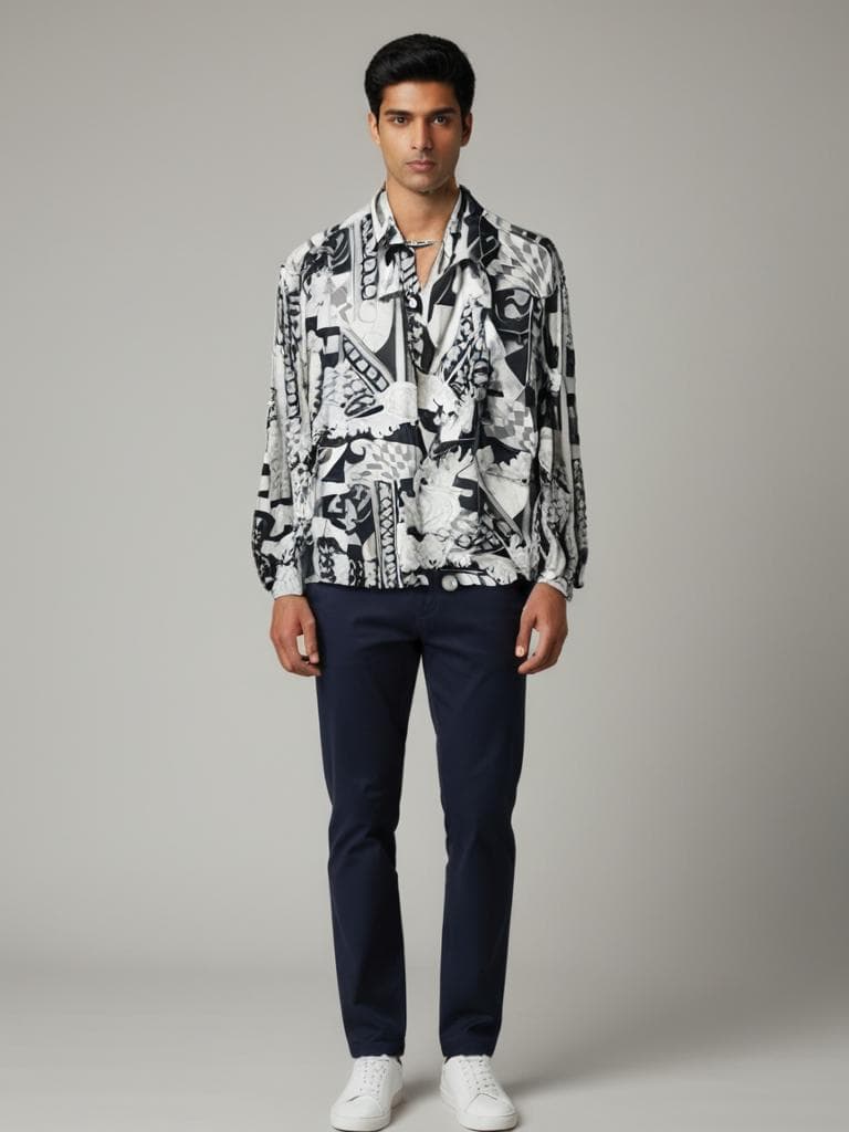Biotto Baroque Geometric Shirt Black White 90s