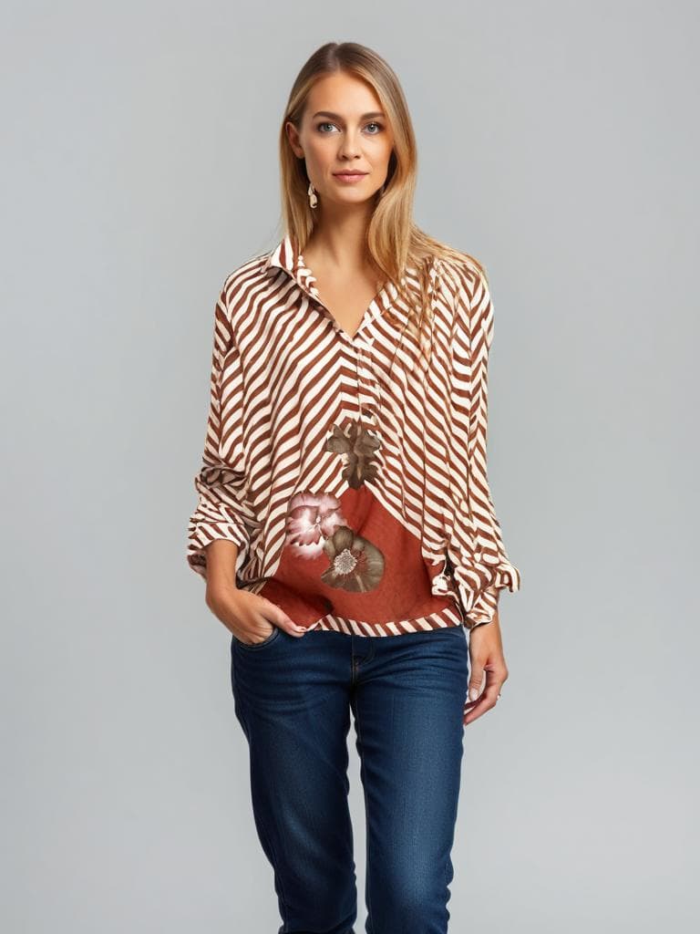Vintage Red & White Striped Floral Shirt, 90s