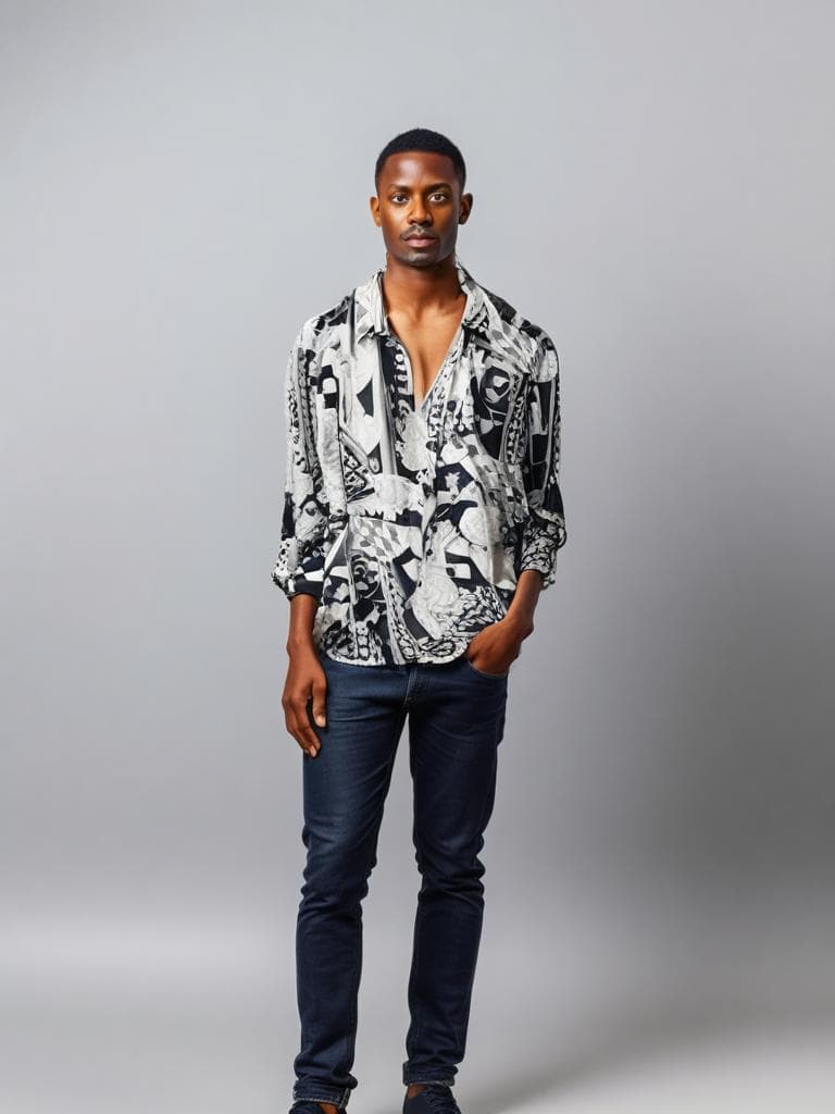 LIOTO Baroque Geometric Shirt Black White 90s
