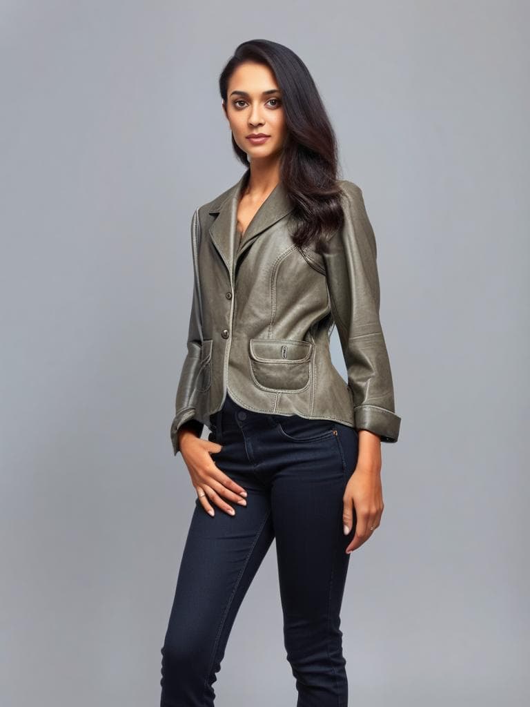 Yes Studio leather blazer, taupe, Y2K minimalist